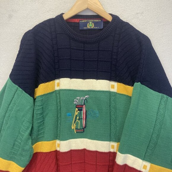 Vintage 90s Baggy Golf Sweater Mens Large Ireland Blarney Castle Designs Relaxed - Picture 4 of 13